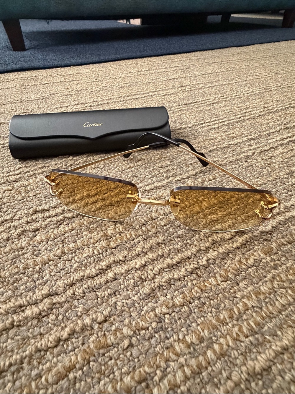 Cartier Rimless Sunglasses in Gold with Amber Lenses - Authentic